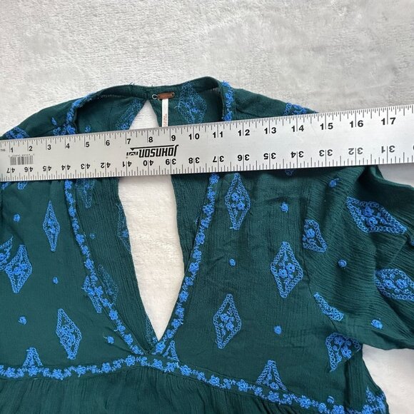 Free People Womens Diamond Embroidered Tunic Top Small V-Neck Long Sleeve Boho - Picture 5 of 7